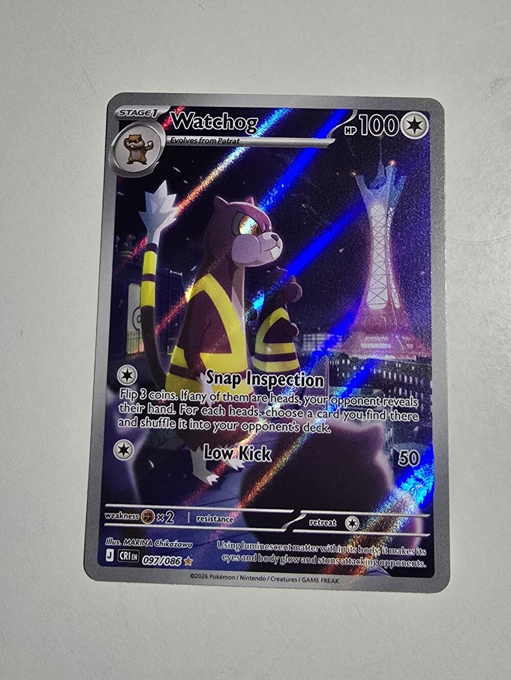 Pokémon TCG Watchog 097/086 Chaos Rising Illustration Rare IR Holo NM